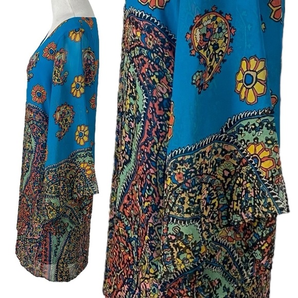 Vintage 90s Uncle Frank Floral 60s 70s Style Shift Dress with Kimono Sleeves XS - Picture 3 of 7